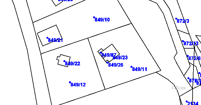 Parcela st. 849/27 v KÚ Všenory, Katastrální mapa