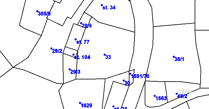 Parcela st. 33 v KÚ Všepadly, Katastrální mapa