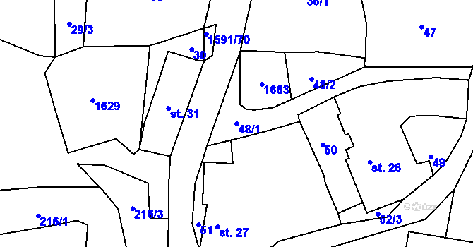 Parcela st. 48/1 v KÚ Všepadly, Katastrální mapa