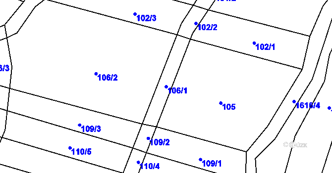 Parcela st. 106/1 v KÚ Všepadly, Katastrální mapa