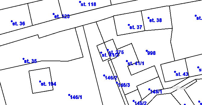 Parcela st. 41/2 v KÚ Všeradice, Katastrální mapa