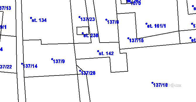 Parcela st. 142 v KÚ Všeradice, Katastrální mapa