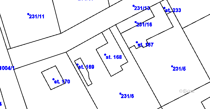 Parcela st. 168 v KÚ Všeradice, Katastrální mapa
