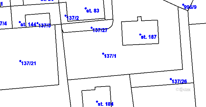 Parcela st. 137/1 v KÚ Všeradice, Katastrální mapa