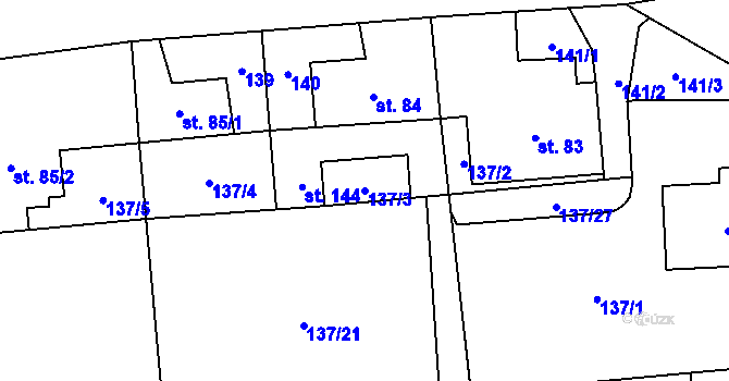 Parcela st. 137/3 v KÚ Všeradice, Katastrální mapa