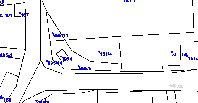 Parcela st. 151/4 v KÚ Všeradice, Katastrální mapa