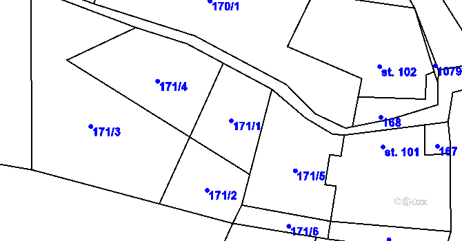 Parcela st. 171/1 v KÚ Všeradice, Katastrální mapa