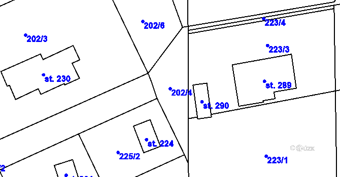Parcela st. 202/4 v KÚ Všeradice, Katastrální mapa