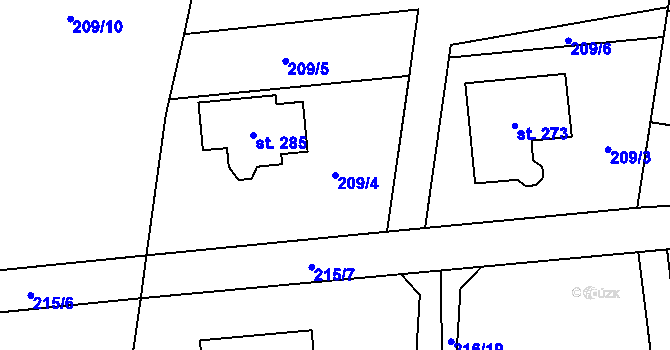 Parcela st. 209/4 v KÚ Všeradice, Katastrální mapa