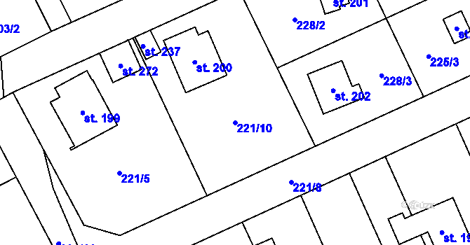 Parcela st. 221/10 v KÚ Všeradice, Katastrální mapa