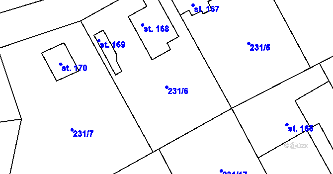 Parcela st. 231/6 v KÚ Všeradice, Katastrální mapa