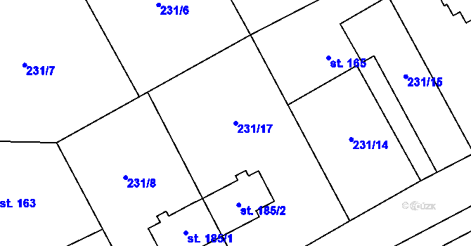 Parcela st. 231/17 v KÚ Všeradice, Katastrální mapa