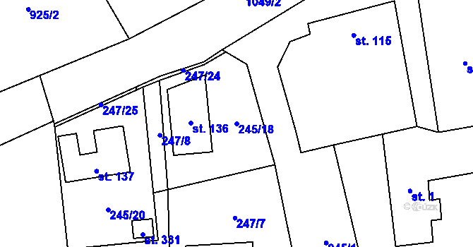 Parcela st. 245/18 v KÚ Všeradice, Katastrální mapa