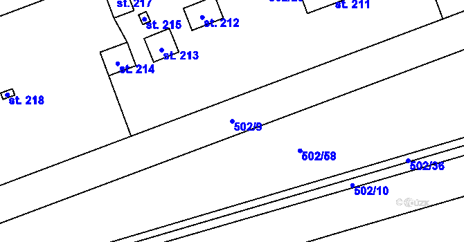 Parcela st. 502/9 v KÚ Všeradice, Katastrální mapa