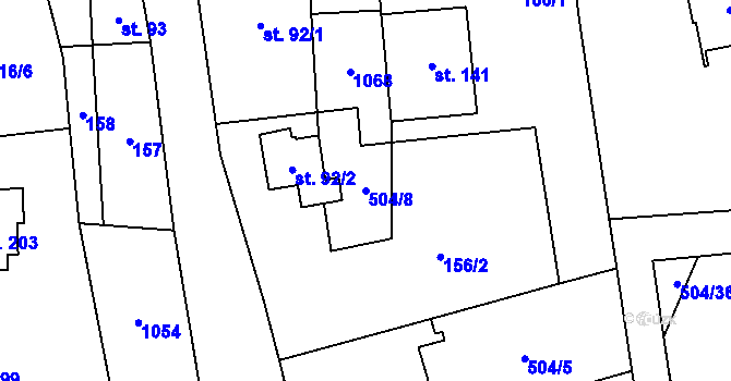 Parcela st. 504/8 v KÚ Všeradice, Katastrální mapa