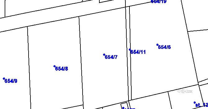 Parcela st. 654/7 v KÚ Všeradice, Katastrální mapa
