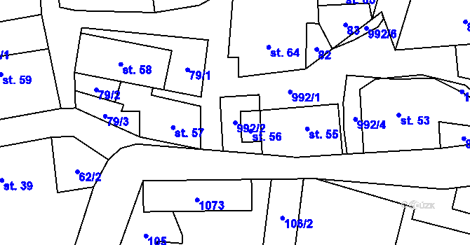 Parcela st. 992/2 v KÚ Všeradice, Katastrální mapa