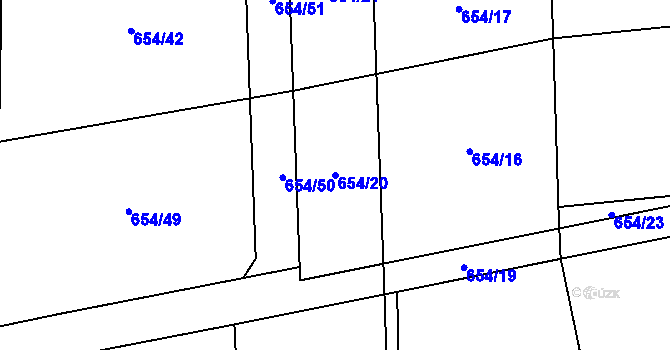 Parcela st. 654/20 v KÚ Všeradice, Katastrální mapa