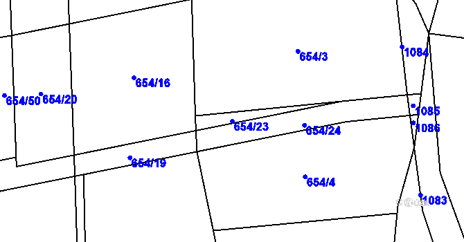 Parcela st. 654/23 v KÚ Všeradice, Katastrální mapa