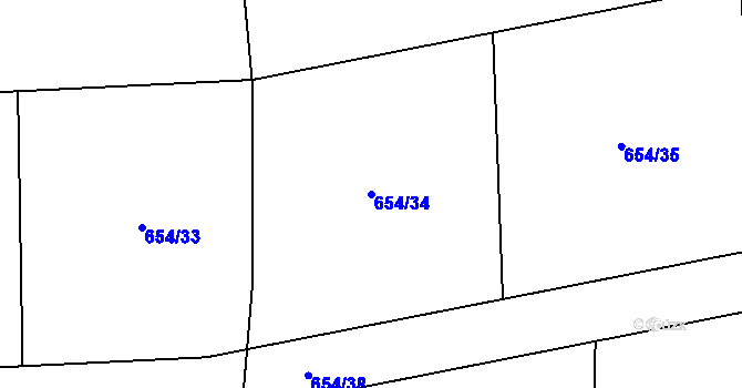 Parcela st. 654/34 v KÚ Všeradice, Katastrální mapa