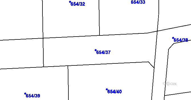 Parcela st. 654/37 v KÚ Všeradice, Katastrální mapa