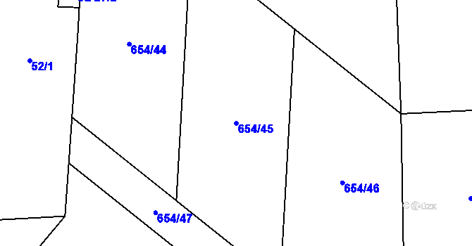Parcela st. 654/45 v KÚ Všeradice, Katastrální mapa