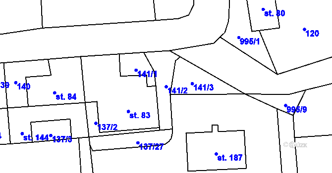 Parcela st. 141/2 v KÚ Všeradice, Katastrální mapa