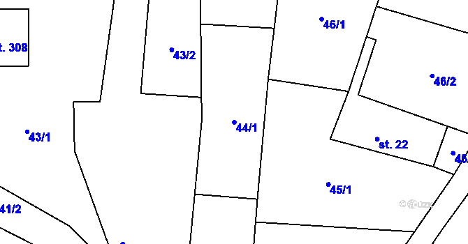 Parcela st. 44/1 v KÚ Všeradice, Katastrální mapa