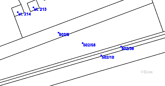 Parcela st. 502/58 v KÚ Všeradice, Katastrální mapa