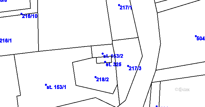 Parcela st. 153/2 v KÚ Všeradice, Katastrální mapa