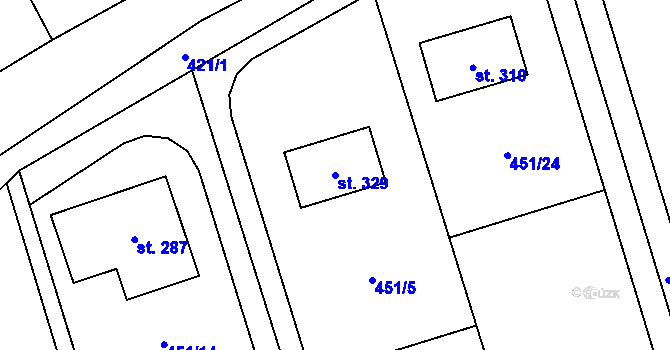 Parcela st. 329 v KÚ Všeradice, Katastrální mapa