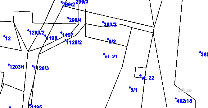 Parcela st. 21 v KÚ Všeradov, Katastrální mapa