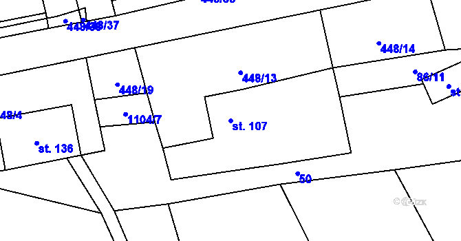 Parcela st. 107 v KÚ Všeradov, Katastrální mapa