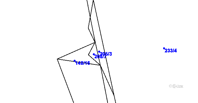 Parcela st. 205/3 v KÚ Všeradov, Katastrální mapa