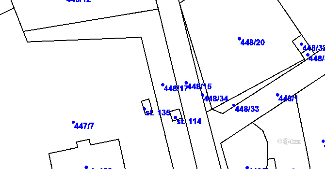 Parcela st. 448/17 v KÚ Všeradov, Katastrální mapa