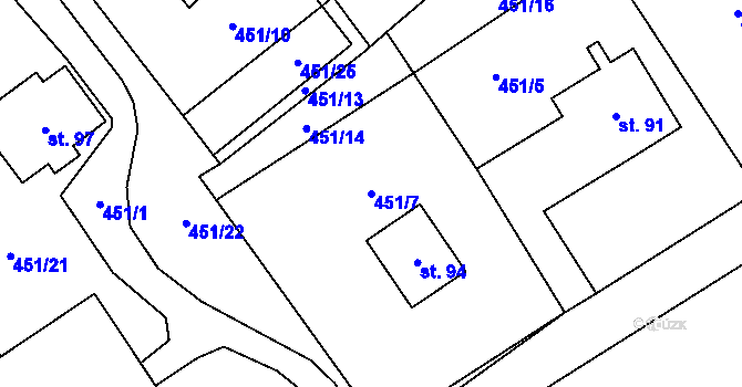 Parcela st. 451/7 v KÚ Všeradov, Katastrální mapa