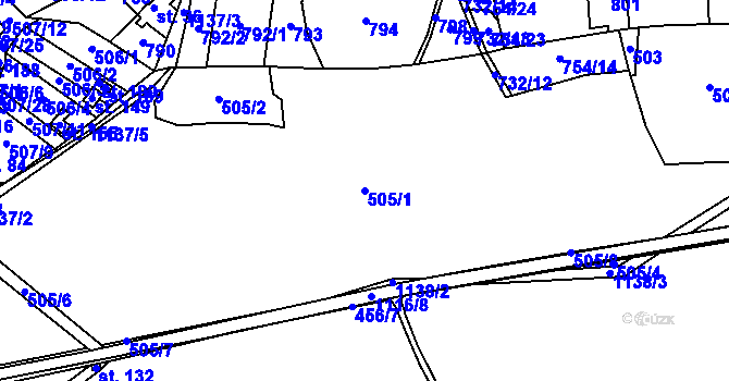 Parcela st. 505/1 v KÚ Všeradov, Katastrální mapa