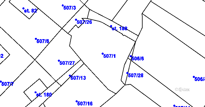 Parcela st. 507/1 v KÚ Všeradov, Katastrální mapa