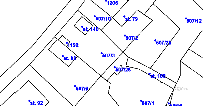 Parcela st. 507/3 v KÚ Všeradov, Katastrální mapa