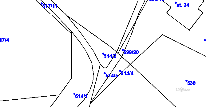 Parcela st. 514/2 v KÚ Všeradov, Katastrální mapa