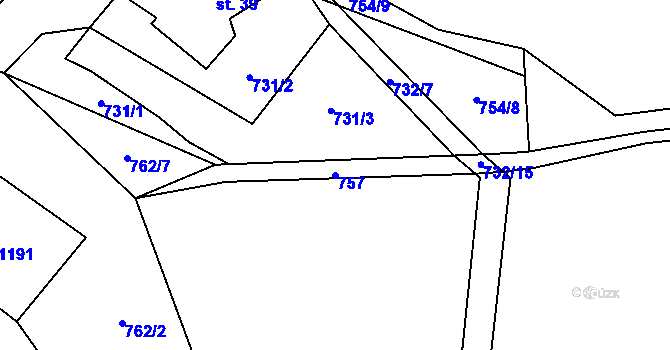 Parcela st. 757 v KÚ Všeradov, Katastrální mapa