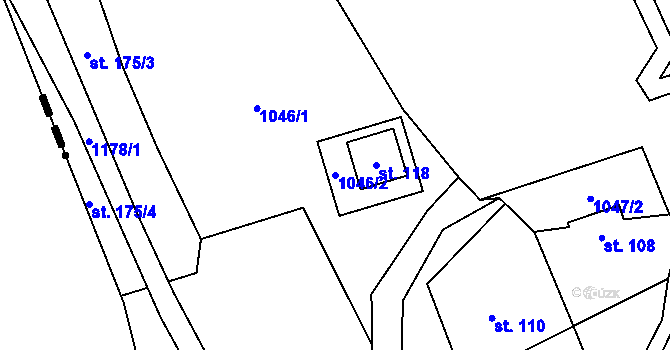 Parcela st. 1046/2 v KÚ Všeradov, Katastrální mapa