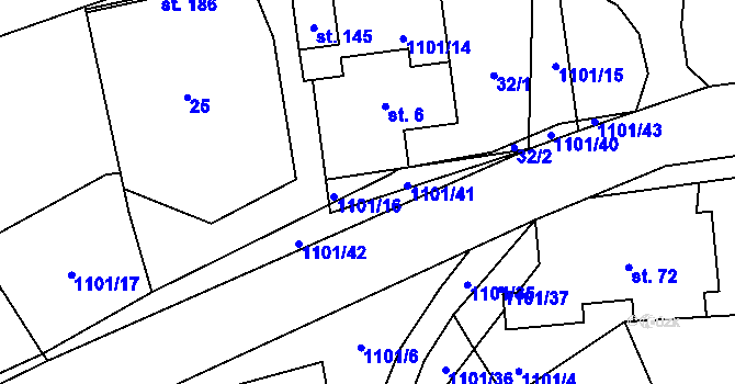 Parcela st. 1101/16 v KÚ Všeradov, Katastrální mapa