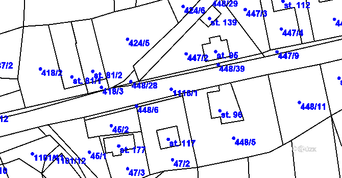 Parcela st. 1116/1 v KÚ Všeradov, Katastrální mapa
