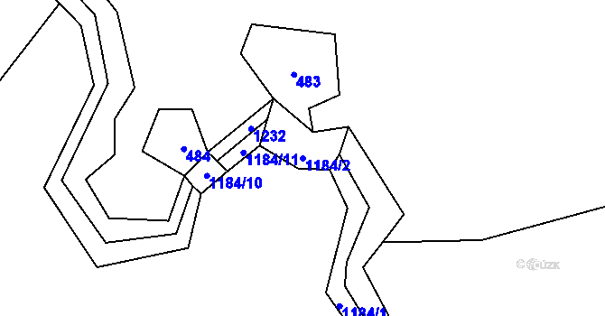 Parcela st. 1184/2 v KÚ Všeradov, Katastrální mapa