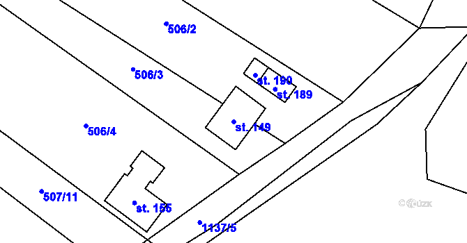 Parcela st. 149 v KÚ Všeradov, Katastrální mapa