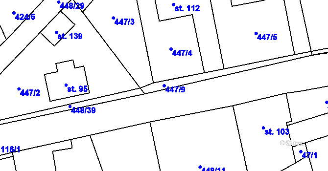 Parcela st. 447/9 v KÚ Všeradov, Katastrální mapa