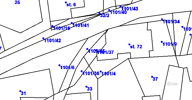 Parcela st. 1101/37 v KÚ Všeradov, Katastrální mapa