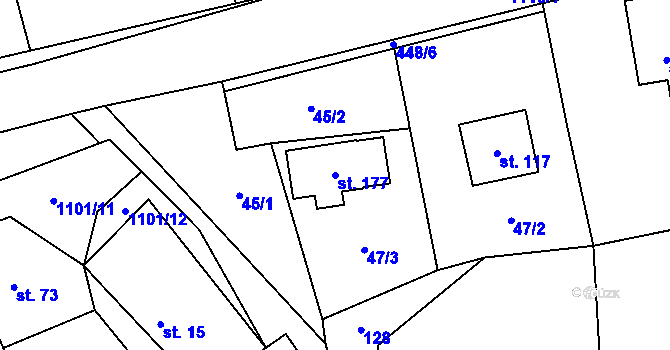Parcela st. 177 v KÚ Všeradov, Katastrální mapa