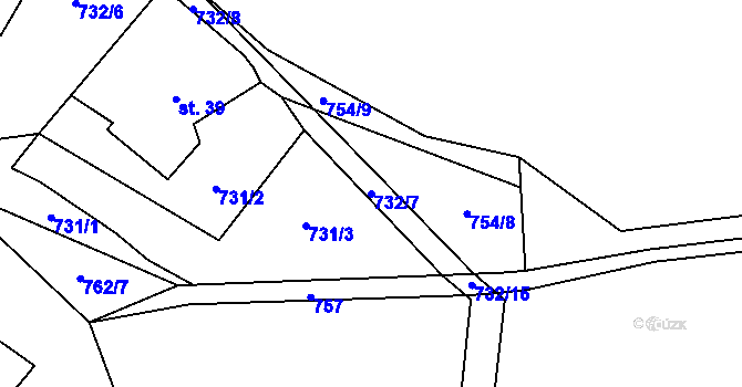 Parcela st. 732/7 v KÚ Všeradov, Katastrální mapa